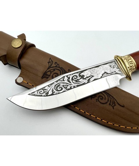 Handmade tourist knife for hunting and fishing “Wolf #9” with leather sheath, awkward 95x18/58 HRC