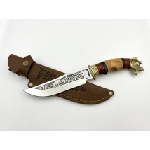 Нож ручной работы для охоты и рыбалки туристический «Лось #3» с кожаными ножнами нескладной 95х18/58 HRC