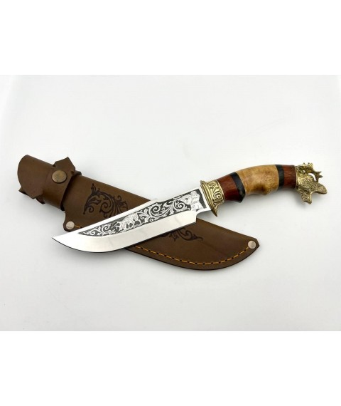 Нож ручной работы для охоты и рыбалки туристический «Лось #3» с кожаными ножнами нескладной 95х18/58 HRC
