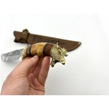 Handmade tourist knife for hunting and fishing “Elk #3” with leather sheath, awkward 95x18/58 HRC