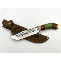 Нож ручной работы для охоты и рыбалки туристический «Охотник #6» с кожаными ножнами нескладной 95х18/58 HRC