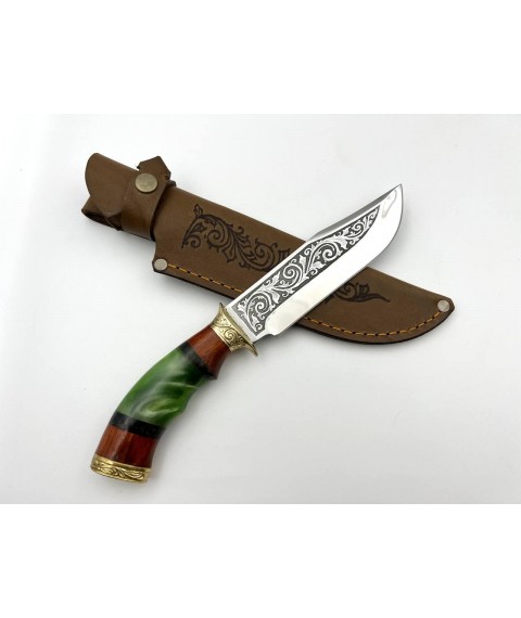 Нож ручной работы для охоты и рыбалки туристический «Охотник #6» с кожаными ножнами нескладной 95х18/58 HRC