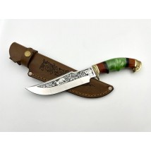 Нож ручной работы для охоты и рыбалки туристический «Охотник #7» с кожаными ножнами нескладной 95х18/58 HRC