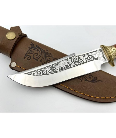 Нож ручной работы для охоты и рыбалки туристический «Охотник #9» с кожаными ножнами нескладной 95х18/58 HRC