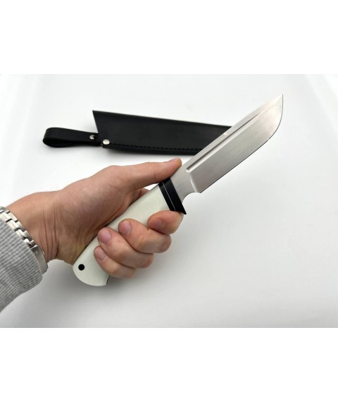 Нож ручной работы для охоты и рыбалки туристический «Йети #1» с кожаными ножнами нескладной N690/61 HRC