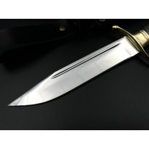 Боевой нож ручной работы «Финка #1» кап клёна с кожаными ножнами нескладной 95Х18/58 HRC