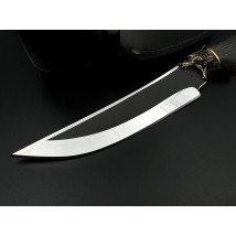 Нож ручной работы для охоты и рыбалки туристический «Гризли #3» с кожаными ножнами нескладной 95х18/58 HRC