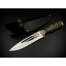Handmade knife “Trident #1” with the coat of arms of Ukraine with leather sheath, awkward 95Х18