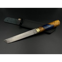 Нож ручной работы из дамасской стали «Танто #2» с кожанными ножнами, 60 HRC