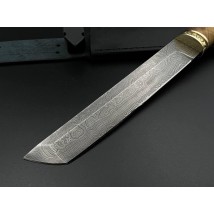 Handmade Damascus steel knife “Tanto #2” with leather sheath, 60 HRC