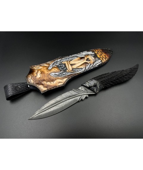 Exclusive handmade knife “Feather #2” with leather sheath Х12МФ/HRC 61