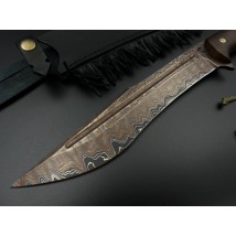 Handmade #1 Damascus steel machete with leather sheath, 61 HRC