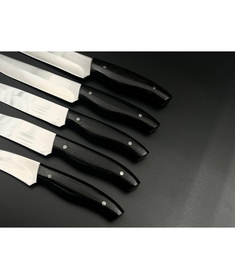 Набір кухонних ножів ручної роботи «Лисячий хвіст #3» чорна ручка, 65Х13/57HRC