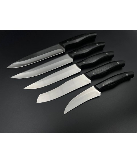 Set of handmade kitchen knives “Fox tail #3” black handle, 65Х13/57HRC