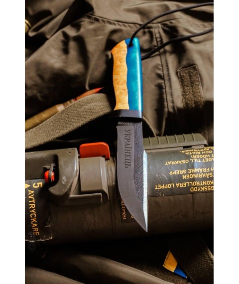 Handmade knife “Ukrainian #1” with a simple Kydex sheath X12MF/61 HRC