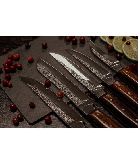 Set of handmade kitchen knives “Five #2” brown handle, 65x13/57 HRC