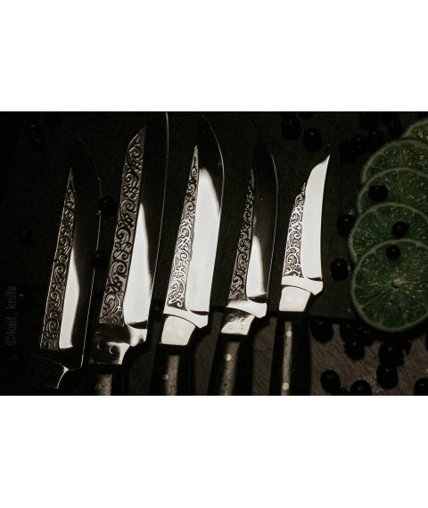 Набор кухонных ножей ручной работы «Пятёрка #2» коричневая рукоять, 65х13/57 HRC
