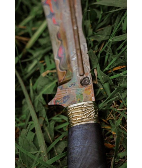 Мачете ручної роботи з дамаської сталі «Хижак #1» зі шкіряними піхвами, 61 HRC