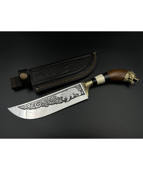 Handmade Uzbek type knife “Pchak #5” (Bear) with leather sheath 95x18/57-58 HRC