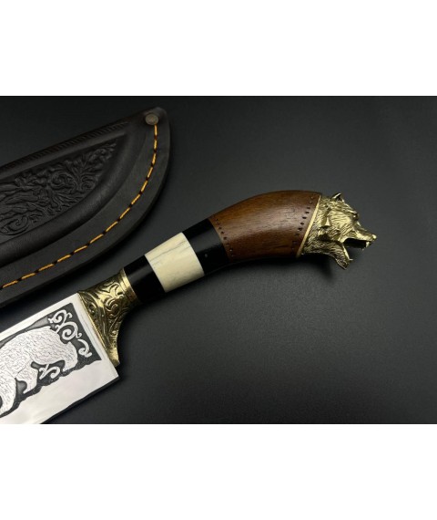 Нож ручной работы узбекского типа «Пчак #5» (Медведь) с кожаными ножнами 95х18/57-58 HRC