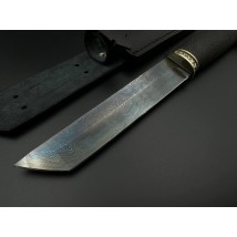 Нож ручной работы танто «Кобра #14» из дамасска с кожаными ножнами, 61 HRC.