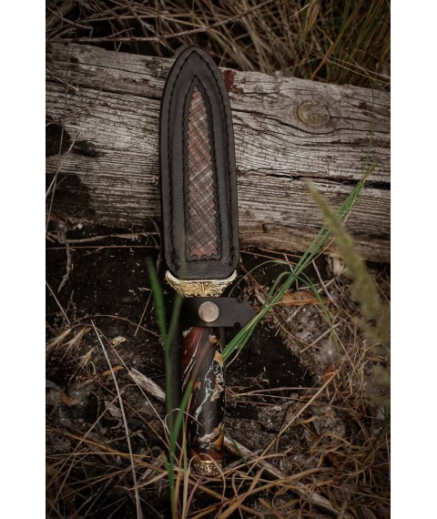 Кинжал ручної роботи «Стрендж #1» із ламінованого дамаська зі шкіряними піхвами, 61 HRC