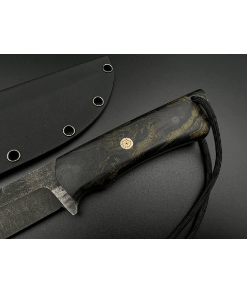 Нож ручной работы «Хаос #2» (тёмный) с ножнами из кайдекса N690/61 HRC