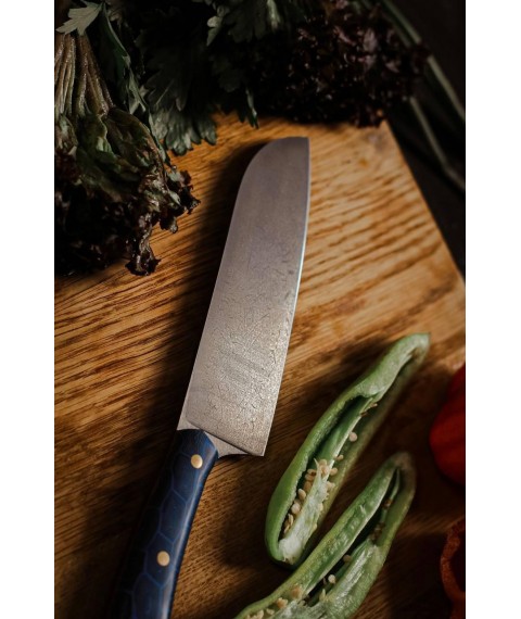 Handmade kitchen knife “Santoku #7”, X12MF/60 HRC.