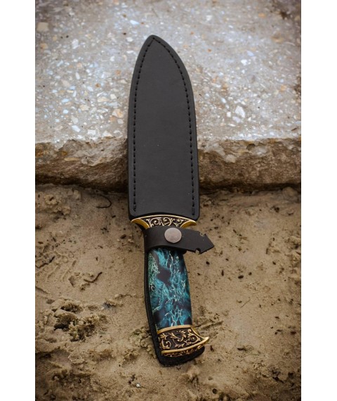 Handmade Damascus steel knife “Wave #1” with leather sheath 60-61HRC