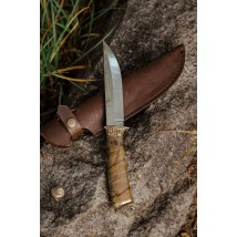 Нож ручной работы из витого дамасска «Лев #12» с кожаными ножнами 60 HRC