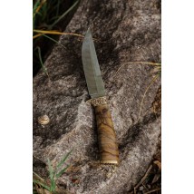 Нож ручной работы из витого дамасска «Лев #12» с кожаными ножнами 60 HRC