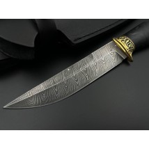 Нож ручной работы из витого дамасска «Скелет #5» с кожаными ножнами 60 HRC