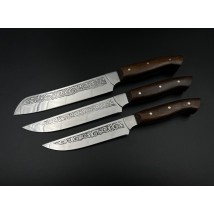 Набір кухонних ножів ручної роботи «Трійка #2» коричнева рукоять, 65х13/57 HRC