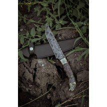 Эксклюзивный нож ручной работы из дамасской стали «Чужой #4» с кожаными ножнами/60 HRC