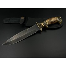 Эксклюзивный нож ручной работы из витого дамаска «Мини-генерал #3» с кожаными ножнами/60 HRC