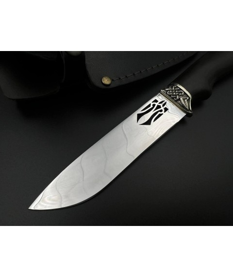 Нож ручной работы «Патриот #15» с Тризубом с кожаными ножнами нескладной 95Х18/57-58 HRC