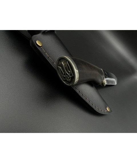 Нож ручной работы «Патриот #15» с Тризубом с кожаными ножнами нескладной 95Х18/57-58 HRC