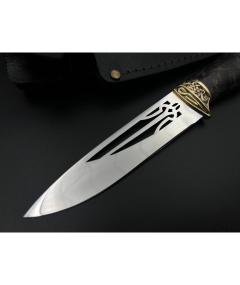 Нож ручной работы «Козак #3» c Тризубом с кожаными ножнами нескладной 95Х18/57-58 HRC