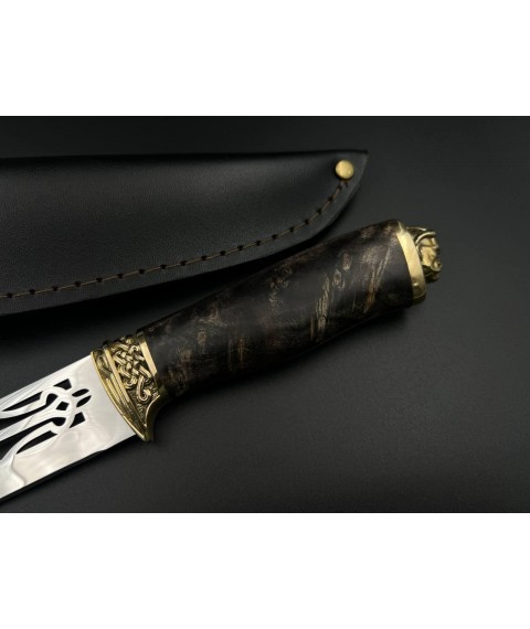 Нож ручной работы «Козак #3» c Тризубом с кожаными ножнами нескладной 95Х18/57-58 HRC