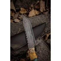 Эксклюзивный нож ручной работы из дамасской стали «Хищник #4» с кожаными ножнами/60 HRC