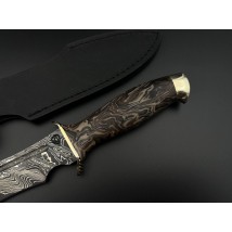 Нож ручной работы из ламинированного дамасска «Каратель #6» с кожаными ножнами 60-61HRC