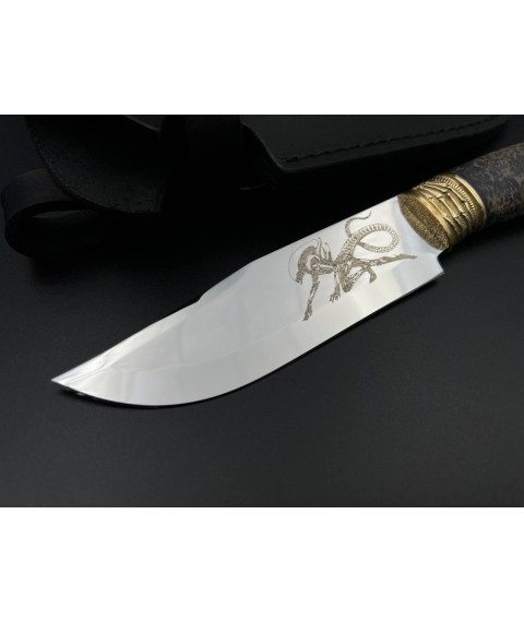 Нож ручной работы «Чужой #5» с кожаными ножнами нескладной 95х18/58 HRC