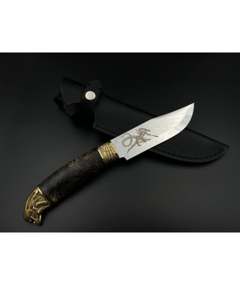 Нож ручной работы «Чужой #5» с кожаными ножнами нескладной 95х18/58 HRC
