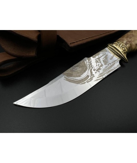 Нож ручной работы «Хищник #5» с кожаными ножнами нескладной 95х18/58 HRC