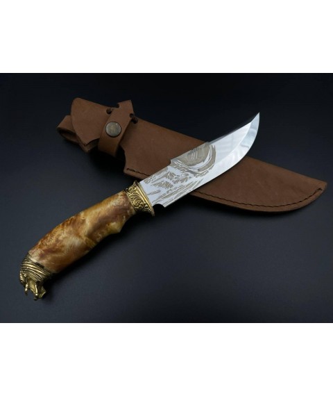 Нож ручной работы «Хищник #5» с кожаными ножнами нескладной 95х18/58 HRC