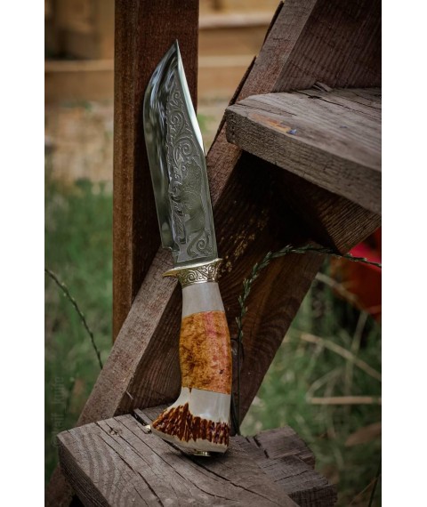 Exclusive handmade knife for hunting and fishing made of elk horn “Trophy #9” 95x18/58 HRC