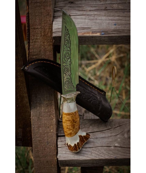 Эксклюзивный нож ручной работы для охоты и рыбалки из рога лося «Трофей #9» 95х18/58 HRC