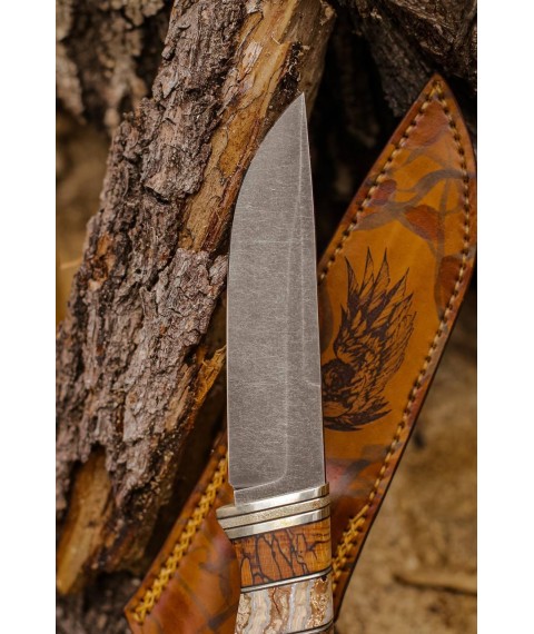 Exclusive handmade knife “Raven #1” with leather sheath S390/67 HRC