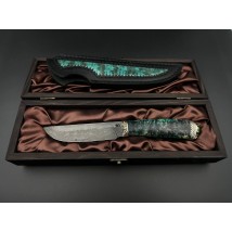 Эксклюзивный подарочный нож ручной работы из дамасской стали «Апачи #2» в деревянном кейсе.