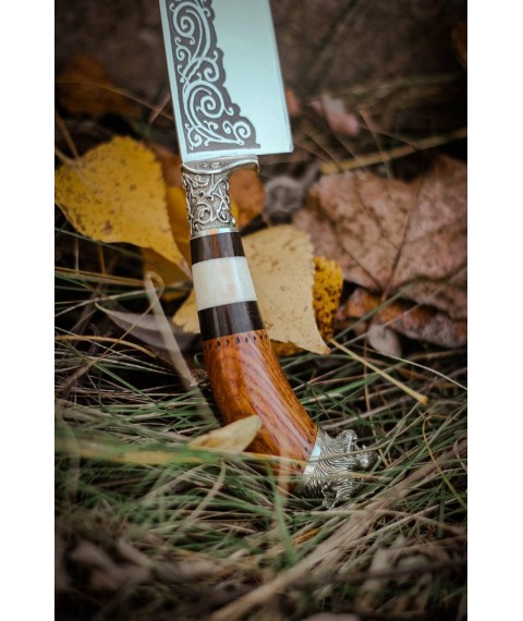 Нож ручной работы узбекского типа «Пчак #5» (Волк) с кожаными ножнами 95х18/57-58 HRC